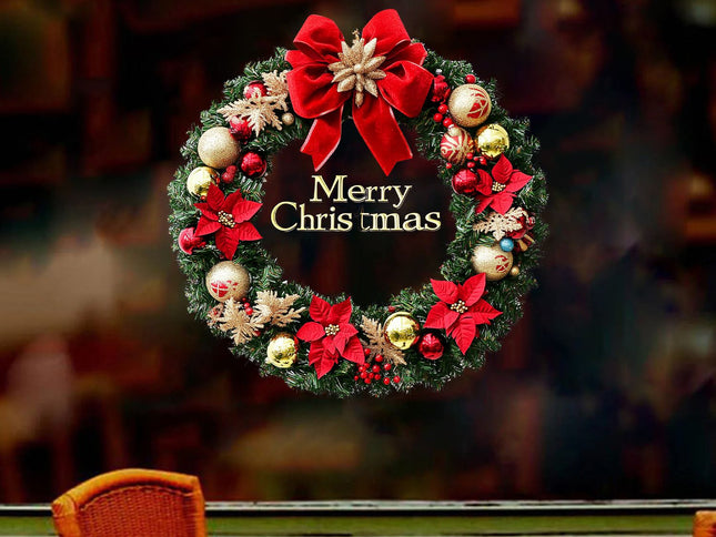 Christmas Wreath with Bows, Baubles & Poinsettias ‚Äì Red, Medium