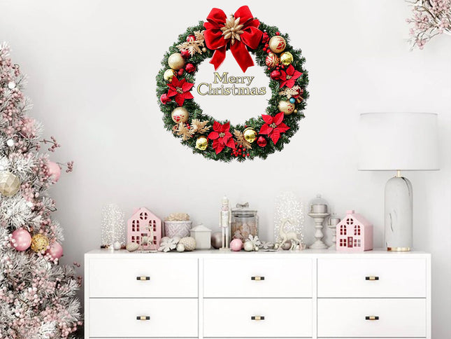 Christmas Wreath with Bows, Baubles & Poinsettias ‚Äì Red, Medium