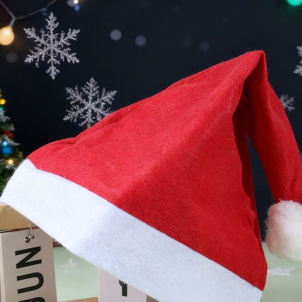 adult christmas hats, christmas party hats, outdoor christmas decorations, festive hats, santa hats, christmas accessories, red and white santa hat, fluffy pom pom hat - Red - Size 20PCS