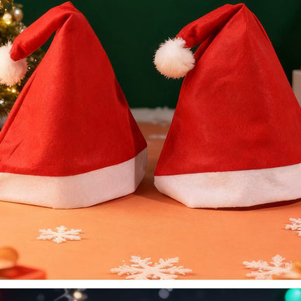 adult christmas hats, christmas party hats, outdoor christmas decorations, festive hats, santa hats, christmas accessories, red and white santa hat, fluffy pom pom hat - Red - Size 20PCS