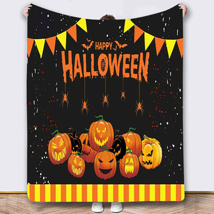 Halloween Throw Blanket Cozy Microfiber Blanket Soft Flannel Throw Festive Home Pumpkin Holiday - Orange-Black - Size 150cm*200cm