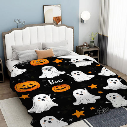 Halloween Throw Blanket Cozy Microfiber Blanket Soft Flannel Throw Festive Home Pumpkin Holiday - Orange-Black - Size 180cm*200cm