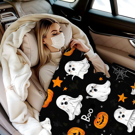 Halloween Throw Blanket Cozy Microfiber Blanket Soft Flannel Throw Festive Home Pumpkin Holiday - Orange-Black - Size 180cm*200cm