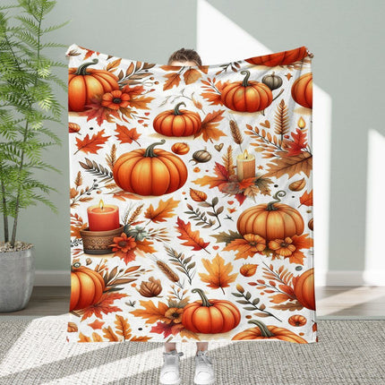 Halloween Throw Blanket Cozy Microfiber Blanket Soft Flannel Throw Festive Home Pumpkin - White-Yellow - Size 150cm*200cm