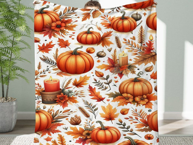 Halloween Throw Blanket Cozy Microfiber Blanket Soft Flannel Throw Festive Home Pumpkin - White-Yellow - Size 180cm*200cm