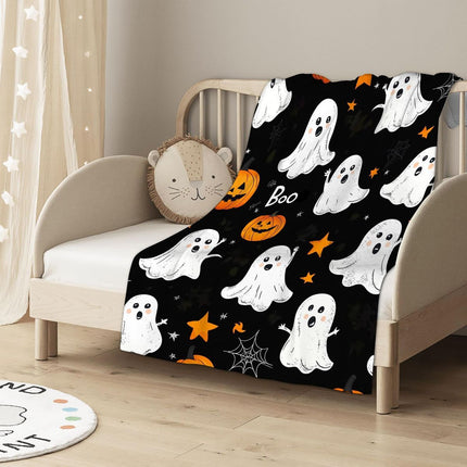 Halloween Throw Blanket Cozy Microfiber Blanket Soft Flannel Throw Festive Home Pumpkin GhostA - Black1 - Size 150cm*200cm