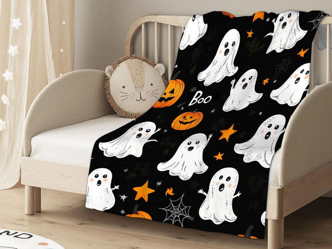 Halloween Throw Blanket Cozy Microfiber Blanket Soft Flannel Throw Festive Home Pumpkin GhostA - Black1 - Size 150cm*200cm