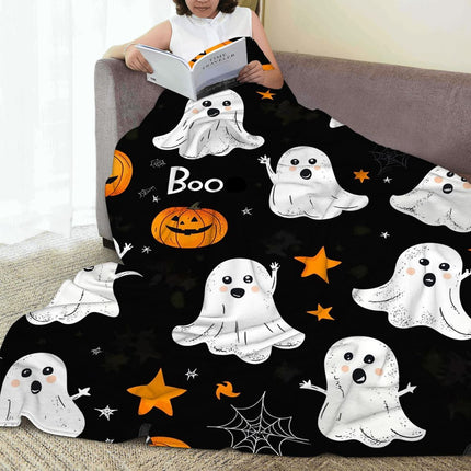 Halloween Throw Blanket Cozy Microfiber Blanket Soft Flannel Throw Festive Home Pumpkin GhostA - Black1 - Size 150cm*200cm