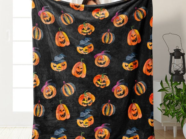 Halloween Throw Blanket Cozy Microfiber Blanket Soft Flannel Throw Festive Home Pumpkin - Black - Size 150cm*200cm