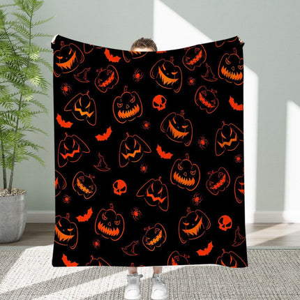 Halloween Throw Blanket Cozy Microfiber Blanket Soft Flannel Throw Festive Home Pumpkin Spider and bat - Black - Size 150cm*200cm