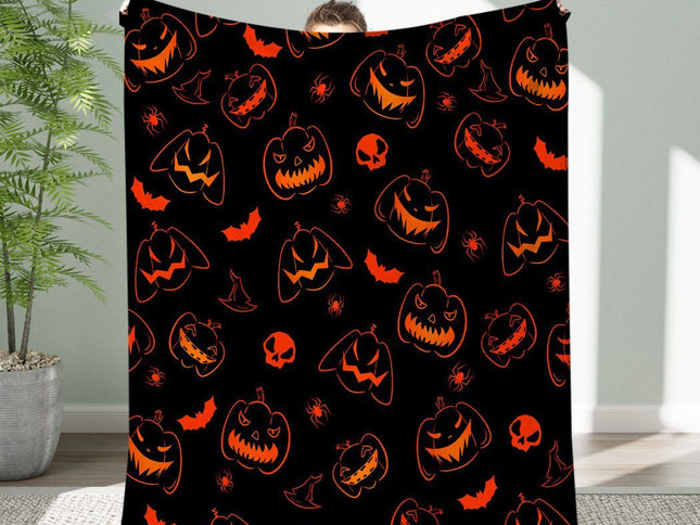 Halloween Throw Blanket Cozy Microfiber Blanket Soft Flannel Throw Festive Home Pumpkin Spider and bat - Black - Size 150cm*200cm