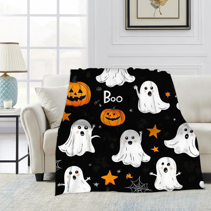 Halloween Throw Blanket Cozy Microfiber Blanket Soft Flannel Throw Festive Home Pumpkin Spider and bat - Black - Size 150cm*200cm