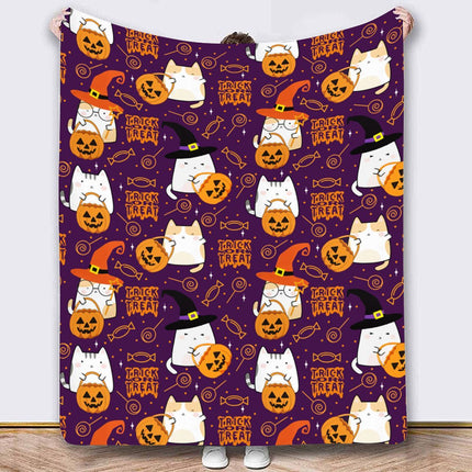 Halloween Throw Blanket Cozy Microfiber Blanket Soft Flannel Throw Festive Home Pumpkin Ghost - Purple - Size 180cm*200cm