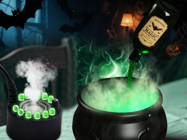 Halloween Floating Potion Witches Cauldron Set with Mist Maker ‚Äì Black Plastic, Large