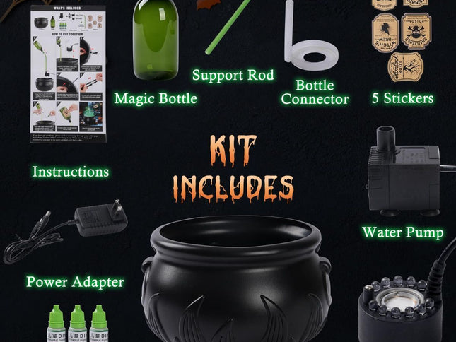 Halloween Floating Potion Witches Cauldron Set with Mist Maker ‚Äì Black Plastic, Large
