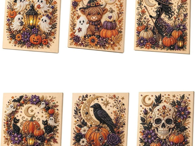 Halloween Pearl Diamond Painting Kit with Frame ‚Äì 6 Pieces, Multicolour
