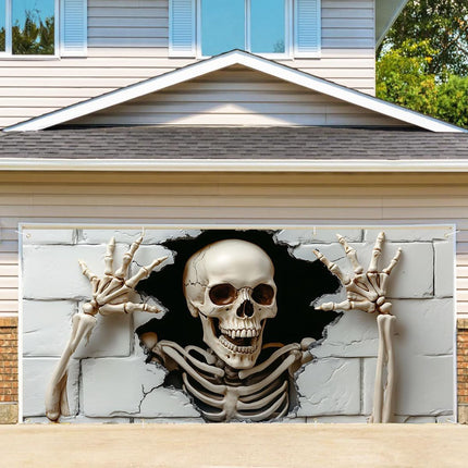 Halloween Garage Door Cover Halloween Decorations Outdoor Hanging Banner Garage - White - Size 7x16ft