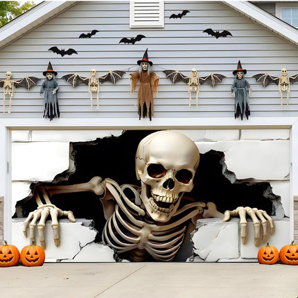 Halloween Garage Door Cover Halloween Decorations Outdoor Hanging Banner Garage - White - Size 7x16ft