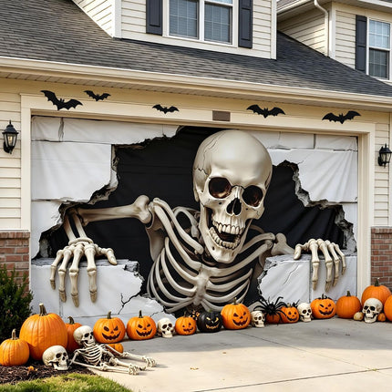 Halloween Garage Door Cover Halloween Decorations Outdoor Hanging Banner Garage - White - Size 7x16ft