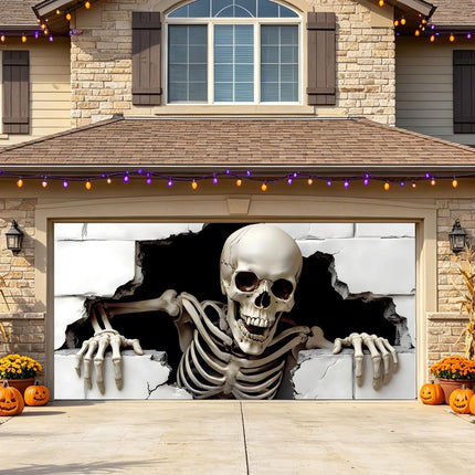 Halloween Garage Door Cover Halloween Decorations Outdoor Hanging Banner Garage - White - Size 7x16ft