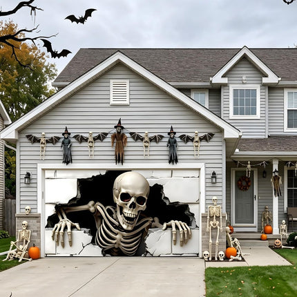 Halloween Garage Door Cover Halloween Decorations Outdoor Hanging Banner Garage - White - Size 7x16ft