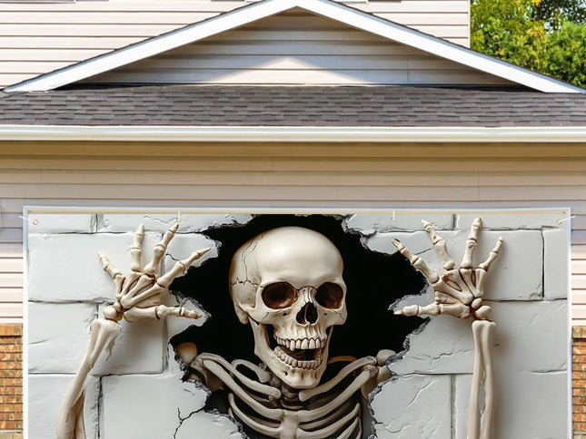 Halloween Garage Door Cover Halloween Decorations Outdoor Hanging Banner Garage - White - Size 8x16ft