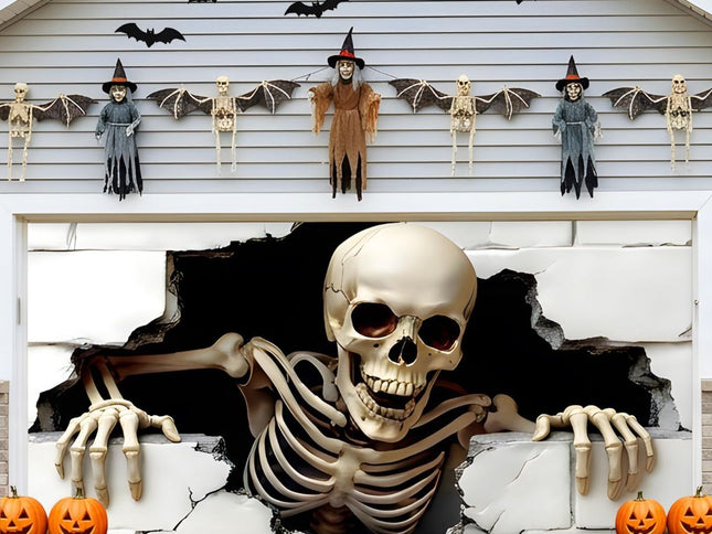 Halloween Garage Door Cover Halloween Decorations Outdoor Hanging Banner Garage - White - Size 8x16ft