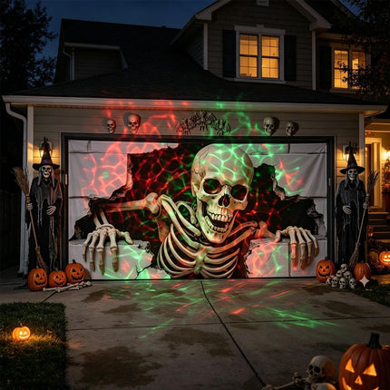 Halloween Garage Door Cover Halloween Decorations Outdoor Hanging Banner Garage - White - Size 8x16ft