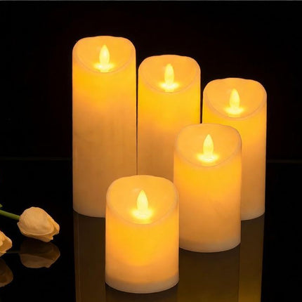 Battery Operated Candles with Timer in Waterproof Flameless Led Pillar Candles, Small, Slim Electric Fake Lights for Wedding Halloween Christmas Table Centerpieces - Yellow - Size 5Pack