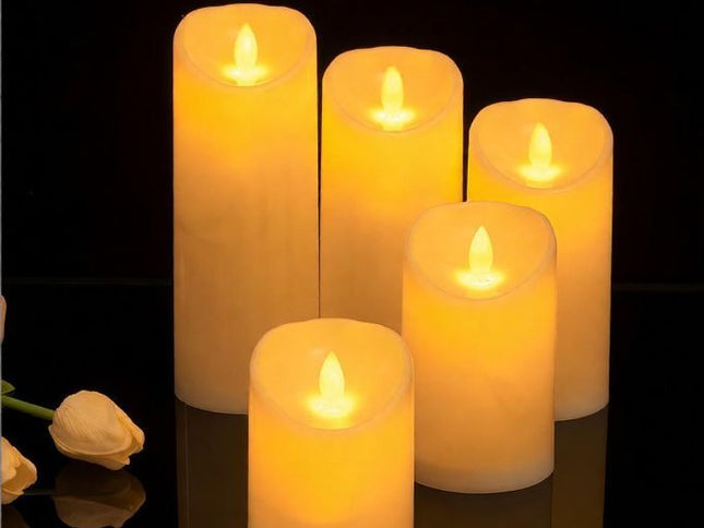 Battery Operated Candles with Timer in Waterproof Flameless Led Pillar Candles, Small, Slim Electric Fake Lights for Wedding Halloween Christmas Table Centerpieces - Yellow - Size 5Pack
