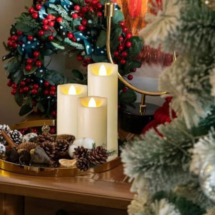 Battery Operated Candles with Timer in Waterproof Flameless Led Pillar Candles, Small, Slim Electric Fake Lights for Wedding Halloween Christmas Table Centerpieces - Yellow - Size 5Pack