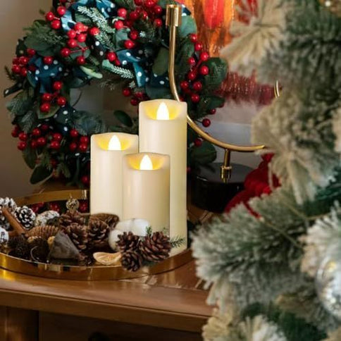 Battery Operated Candles with Timer in Waterproof Flameless Led Pillar Candles, Small, Slim Electric Fake Lights for Wedding Halloween Christmas Table Centerpieces - Yellow - Size 5Pack