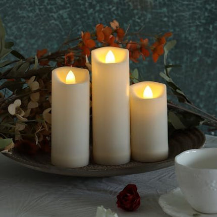 Battery Operated Candles with Timer in Waterproof Flameless Led Pillar Candles, Small, Slim Electric Fake Lights for Wedding Halloween Christmas Table Centerpieces - Yellow - Size 5Pack