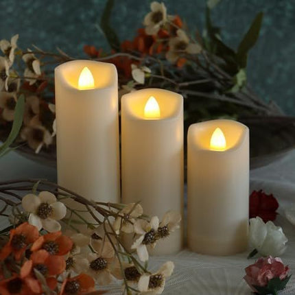 Battery Operated Candles with Timer in Waterproof Flameless Led Pillar Candles, Small, Slim Electric Fake Lights for Wedding Halloween Christmas Table Centerpieces - Yellow - Size 5Pack