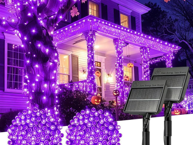 Solar String Lights Outdoor, 2 Pack LED Solar Outdoor Lights | Solar Fairy Lights with 8 Lighting Modes, Waterproof Solar Christmas Halloween  Lights for Outside Tree Garden Balcony Gazebo Party - Purple - Size 72ft 200-LED String Light