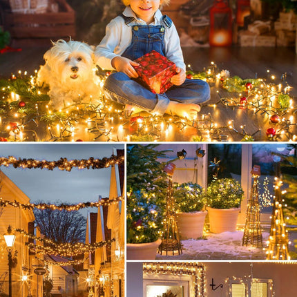 Solar String Lights Outdoor, 2 Pack LED Solar Outdoor Lights | Solar Fairy Lights with 8 Lighting Modes, Waterproof Solar Christmas Halloween  Lights for Outside Tree Garden Balcony Gazebo Party - Warm White - Size 72ft 200-LED String Light