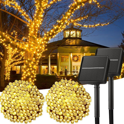 Solar String Lights Outdoor, 2 Pack LED Solar Outdoor Lights | Solar Fairy Lights with 8 Lighting Modes, Waterproof Solar Christmas Halloween  Lights for Outside Tree Garden Balcony Gazebo Party - Warm White - Size 105ft 300-LED String Light