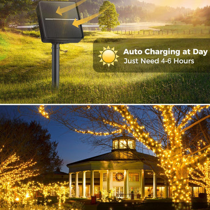 Solar String Lights Outdoor, 2 Pack LED Solar Outdoor Lights | Solar Fairy Lights with 8 Lighting Modes, Waterproof Solar Christmas Halloween  Lights for Outside Tree Garden Balcony Gazebo Party - Warm White - Size 105ft 300-LED String Light