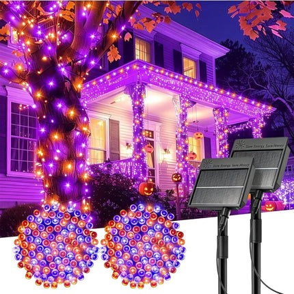 Solar String Lights Outdoor, 2 Pack LED Solar Outdoor Lights | Solar Fairy Lights with 8 Lighting Modes, Waterproof Solar Christmas Halloween  Lights for Outside Tree Garden Balcony Gazebo Party - Orange Purple - Size 72ft 200-LED String Light