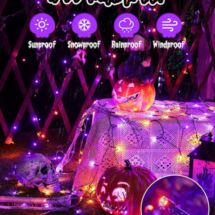 Solar String Lights Outdoor, 2 Pack LED Solar Outdoor Lights | Solar Fairy Lights with 8 Lighting Modes, Waterproof Solar Christmas Halloween  Lights for Outside Tree Garden Balcony Gazebo Party - Orange Purple - Size 105ft 300-LED String Light