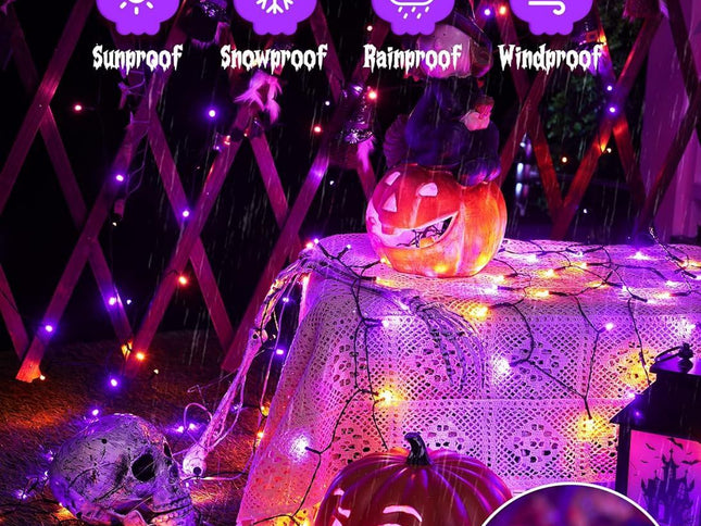 Solar String Lights Outdoor, 2 Pack LED Solar Outdoor Lights | Solar Fairy Lights with 8 Lighting Modes, Waterproof Solar Christmas Halloween  Lights for Outside Tree Garden Balcony Gazebo Party - Orange Purple - Size 105ft 300-LED String Light