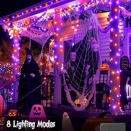 Solar String Lights Outdoor, 2 Pack LED Solar Outdoor Lights | Solar Fairy Lights with 8 Lighting Modes, Waterproof Solar Christmas Halloween  Lights for Outside Tree Garden Balcony Gazebo Party - Orange Purple - Size 105ft 300-LED String Light