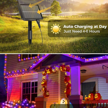 Solar String Lights Outdoor, 2 Pack LED Solar Outdoor Lights | Solar Fairy Lights with 8 Lighting Modes, Waterproof Solar Christmas Halloween  Lights for Outside Tree Garden Balcony Gazebo Party - Orange Purple - Size 105ft 300-LED String Light