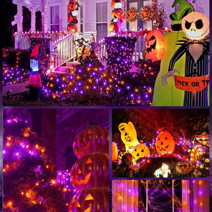 Solar String Lights Outdoor, 2 Pack LED Solar Outdoor Lights | Solar Fairy Lights with 8 Lighting Modes, Waterproof Solar Christmas Halloween  Lights for Outside Tree Garden Balcony Gazebo Party - Orange Purple - Size 105ft 300-LED String Light