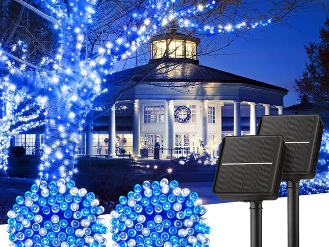 Solar String Lights Outdoor, 2 Pack LED Solar Outdoor Lights | Solar Fairy Lights with 8 Lighting Modes, Waterproof Solar Christmas Halloween  Lights for Outside Tree Garden Balcony Gazebo Party - Blue - Size 72ft 200-LED String Light