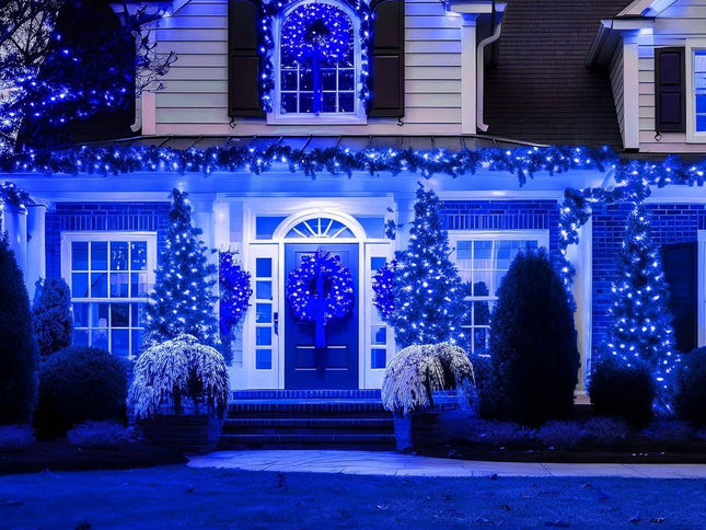 Solar String Lights Outdoor, 2 Pack LED Solar Outdoor Lights | Solar Fairy Lights with 8 Lighting Modes, Waterproof Solar Christmas Halloween  Lights for Outside Tree Garden Balcony Gazebo Party - Blue - Size 72ft 200-LED String Light