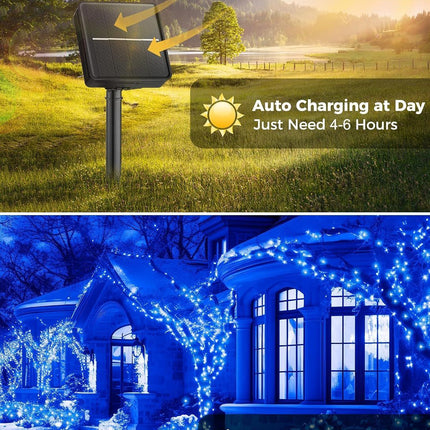 Solar String Lights Outdoor, 2 Pack LED Solar Outdoor Lights | Solar Fairy Lights with 8 Lighting Modes, Waterproof Solar Christmas Halloween  Lights for Outside Tree Garden Balcony Gazebo Party - Blue - Size 72ft 200-LED String Light