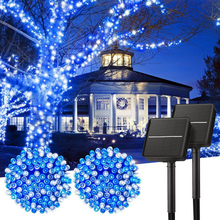 Solar String Lights Outdoor, 2 Pack LED Solar Outdoor Lights | Solar Fairy Lights with 8 Lighting Modes, Waterproof Solar Christmas Halloween  Lights for Outside Tree Garden Balcony Gazebo Party - Blue - Size 105ft 300-LED String Light