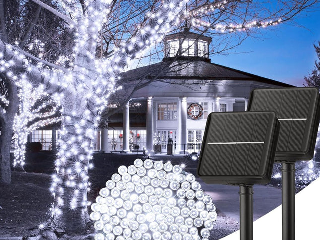 Solar String Lights Outdoor, 2 Pack LED Solar Outdoor Lights | Solar Fairy Lights with 8 Lighting Modes, Waterproof Solar Christmas Halloween  Lights for Outside Tree Garden Balcony Gazebo Party - White - Size 105ft 300-LED String Light