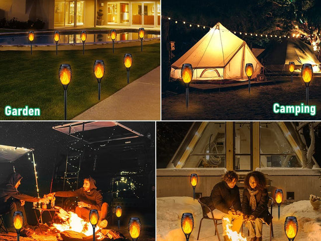 Solar Torch Light with Flickering Flame for Halloween Decorations | Solar Lights Outdoor for Halloween Decor, Waterproof Solar Garden Lights, Flame Torches for Outside Garden Patio Pathway Yard 12-LED Flame Light - Black - Size 12 Pack